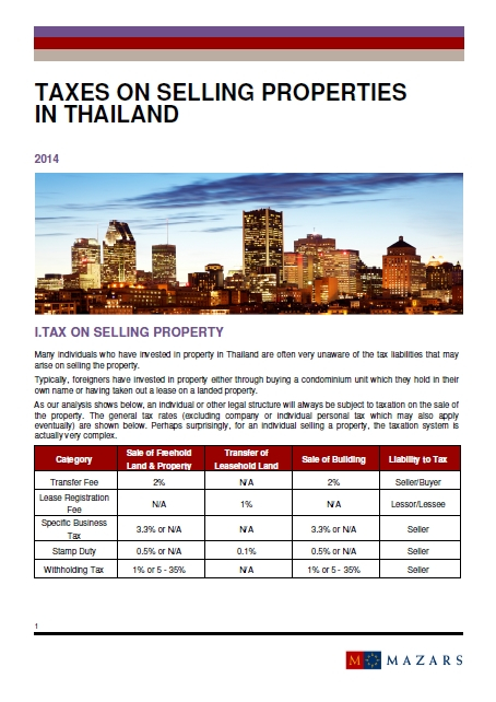 Thailand Property Taxes - 2014